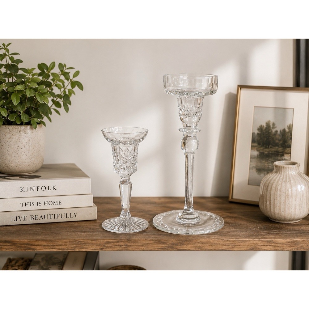 Rogaska Gallia & Mikasa Mystic Crystal Candlesticks Beautiful